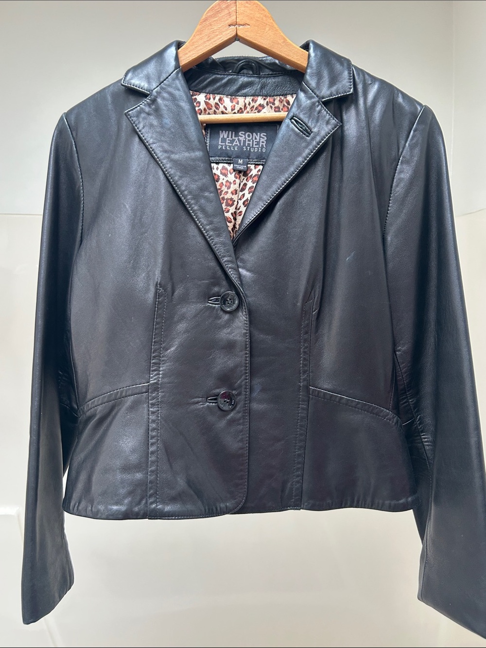 Wilsons Leather Black Leather Tailored Blazer Jacket Size M EUC